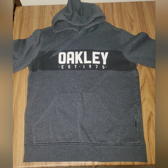 Oakley Mens Hoodie Medium Dark Gray Spell Out Logo Hooded Sweatshirt Drawstring - Picture 2 of 9